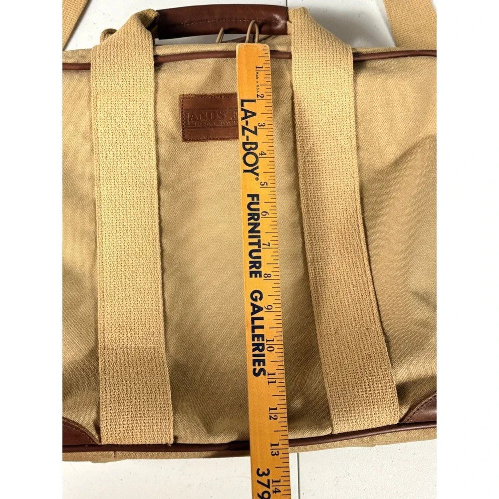 Vintage Lands' End Duffle Bag Canvas Leather USA Made Strap Beige